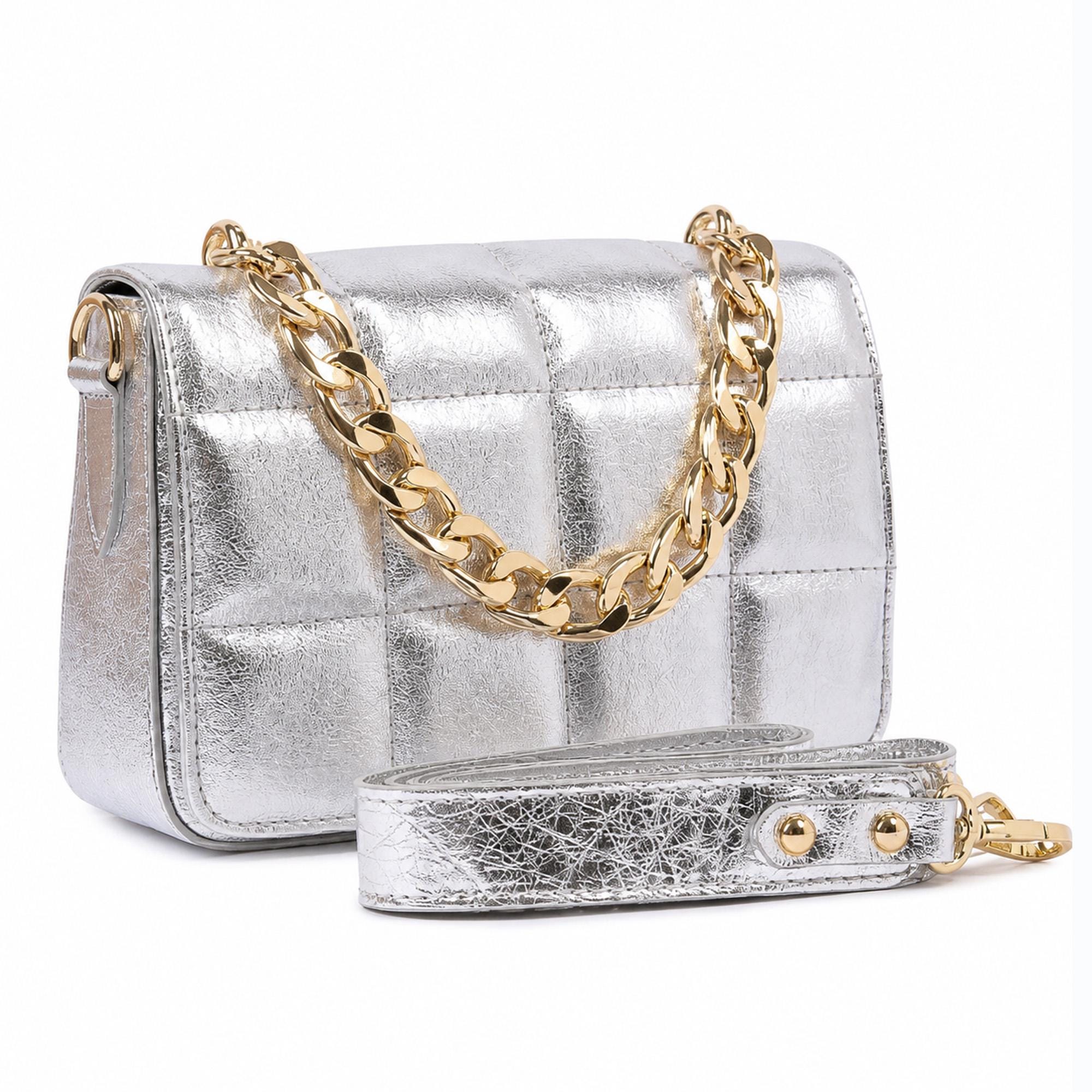 Leather Silver Bag With Chain Auth COACH #16818 Kristin Willow