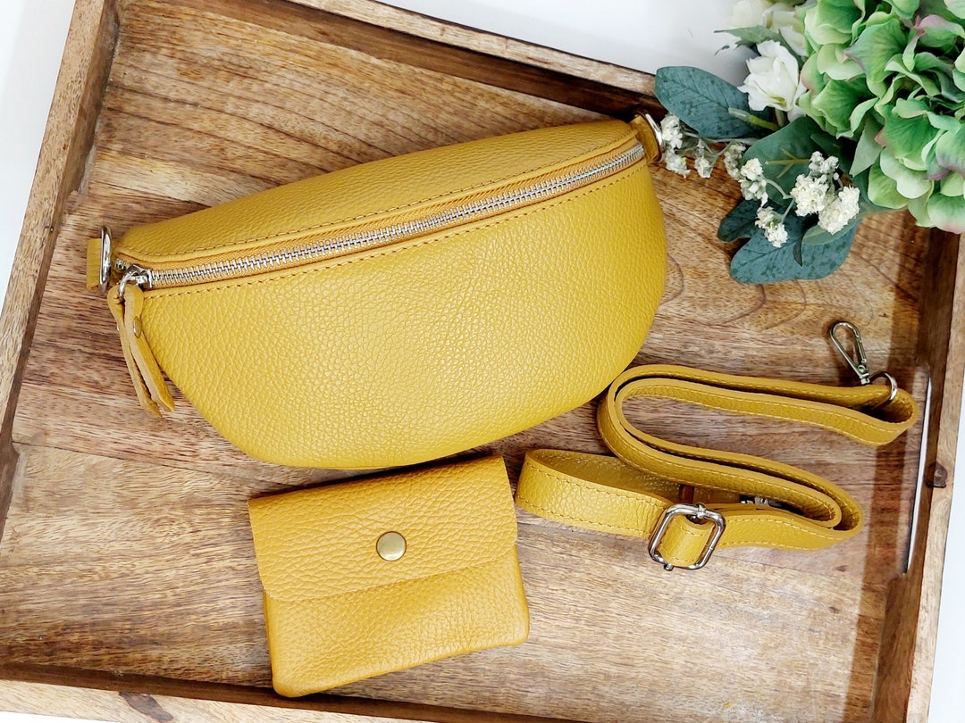 Mustard Yellow Belly Bag, Purse, Leather Shoulder Crossbody Belt Bag