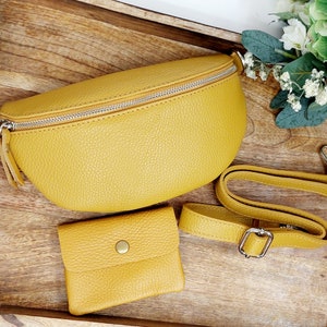 Mustard yellow belly bag, purse, Leather Shoulder Crossbody Belt Bag Silver Details, Fanny leather bag, Leather Cross body, Waist bag