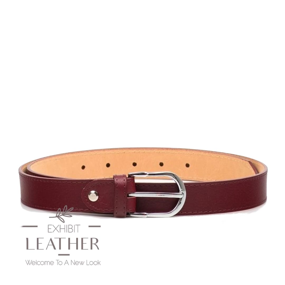 Burgundy Genuine Leather Women's Belt in Bordeaux, 100 Cm Long