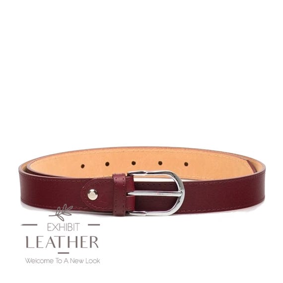 Burgundy Genuine Leather Women's Belt in Bordeaux, 100 Cm Long