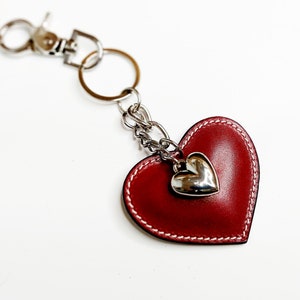 Red leather keychain, Genuine leather heart shaped small gift, heart keychain bridesmaid gift, bag ornament