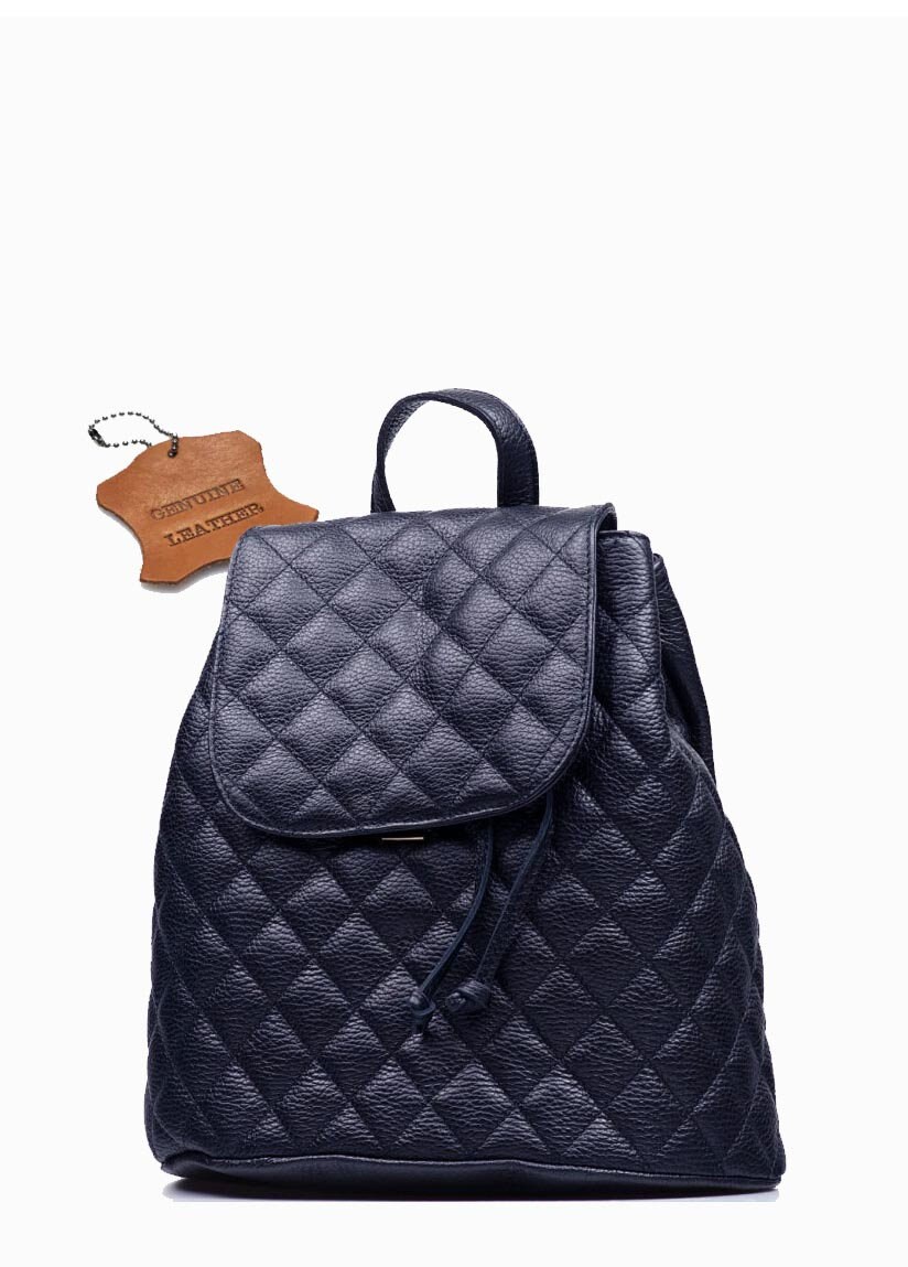 Navy Blue Leather Quilted Backpack Genuine Leather Backpack Etsy