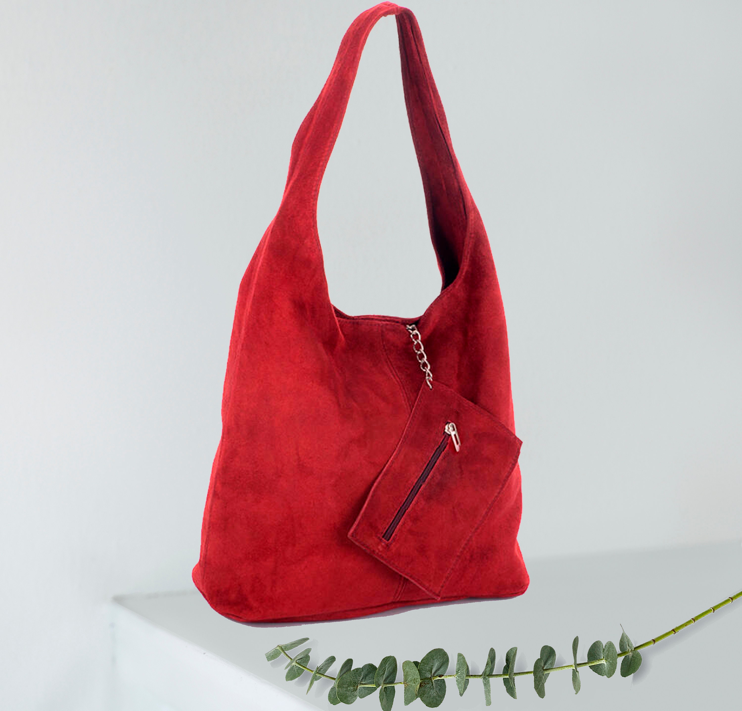 Red Suede Genuine Leather Hobo Shoulder Bag Suede Leather Hobo Bag Shopper Bag Red Color Big Laptop Bag Etsy UK