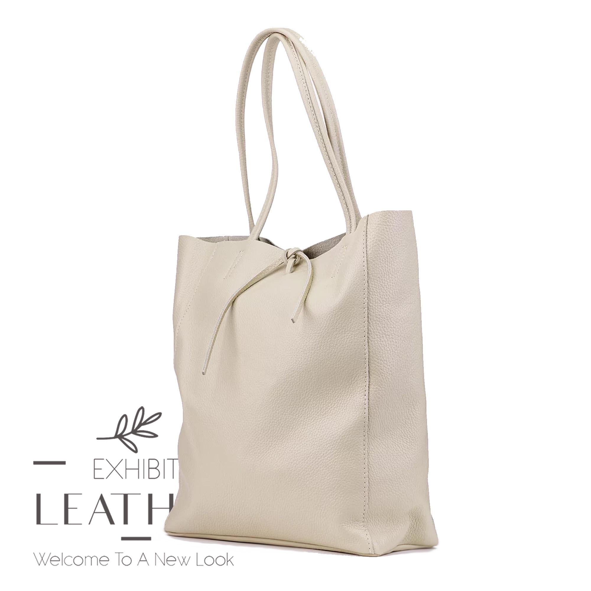 Beige Color Genuine Leather Tote Bag, Leather Shopper in Nude 