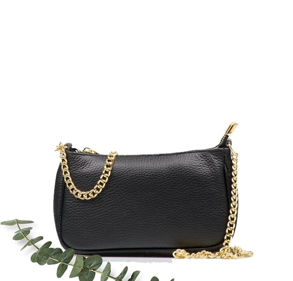 Top Zip Genuine Leather Small Bag Leather Handbag Classic Handbag Black Real Leather Clutch Cross Body Chain Bag Etsy