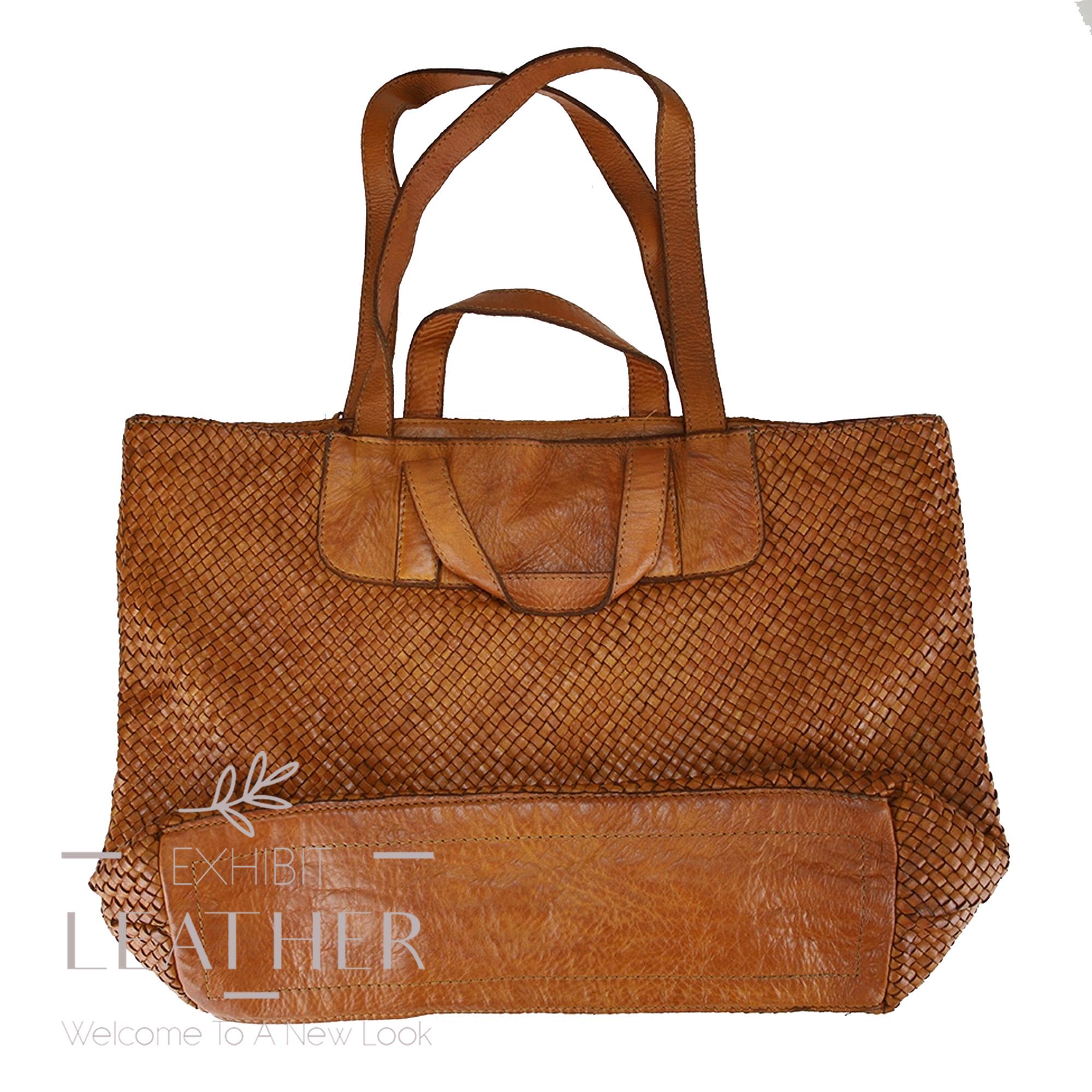 ブラウン編み込みレザートートバッグ ブラウン編み込みレザートートバッグ レディース