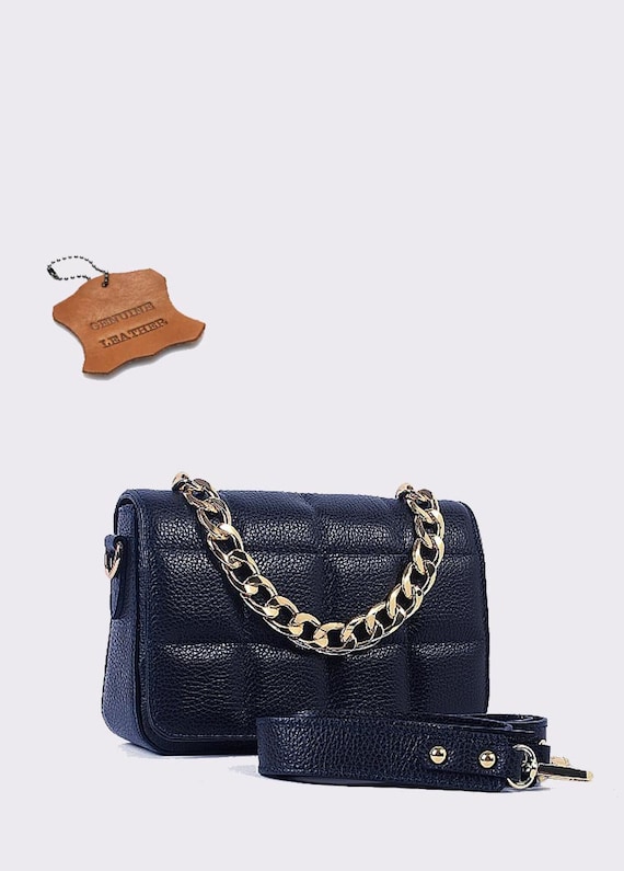 Luxury Navy Blue Leather Handbag: Quilted Crossbody Bag With Luxury Navy Blue Leather Handbag: Quilted Crossbody Bag With