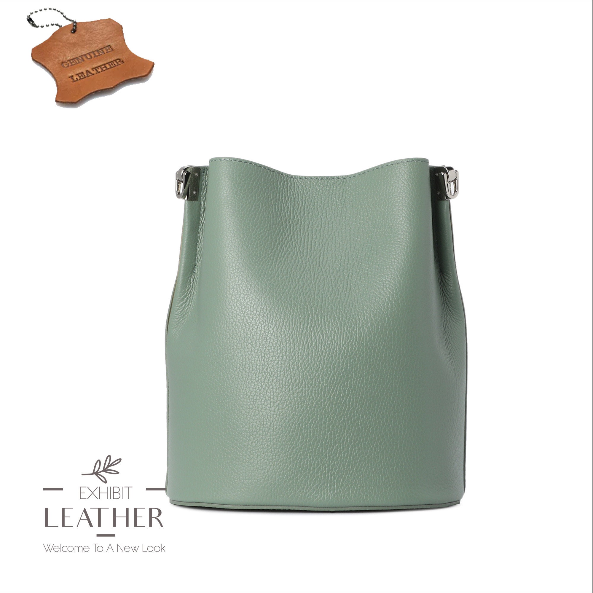 Women's Genuine Leather Bucket Bag With Lock – Tote Handbag For Shopping, Travel, Work (Almond Green)
