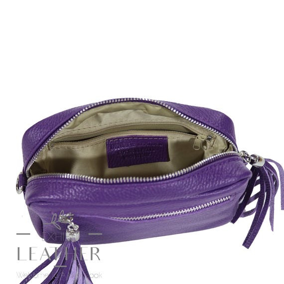 Purple Leather Camera Bag: Cross Body Messenger, Eggplant  display picture 1
