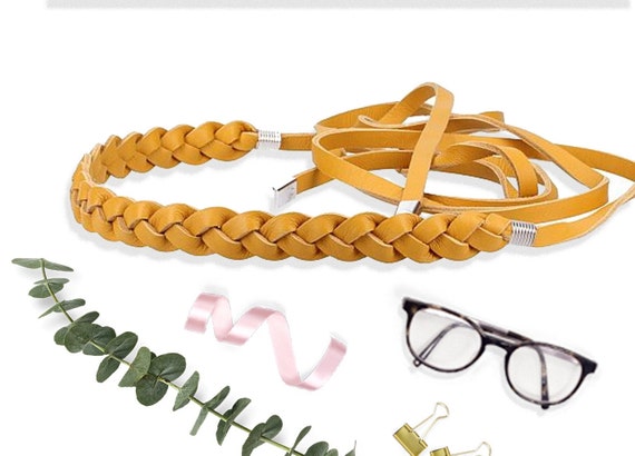 Braided Leather Wraparound Belt: Mustard Yellow Boho Sash - Etsy