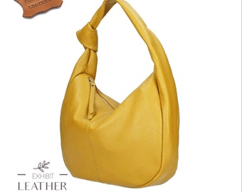 トートバッグ Majo Yellow Leather Shoulder Bag Leandra yellow leather half moon bag