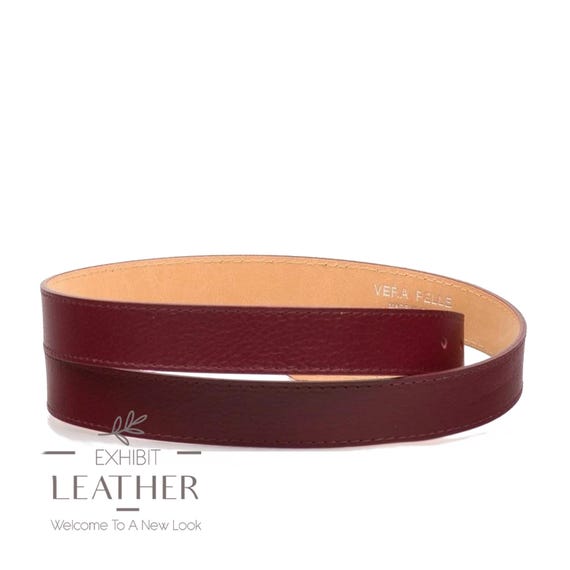 Burgundy Genuine Leather Women's Belt in Bordeaux, 100 Cm Long