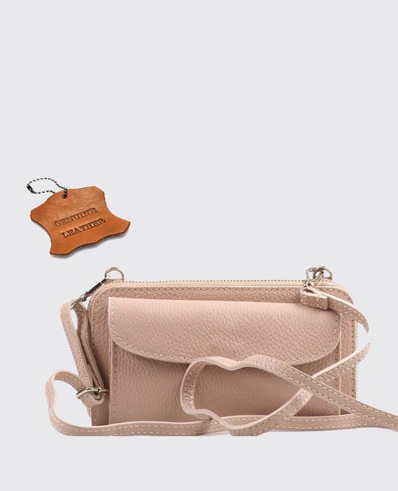 Handytasche Portemonnaie in Umhängetasche echt Leder Tasche