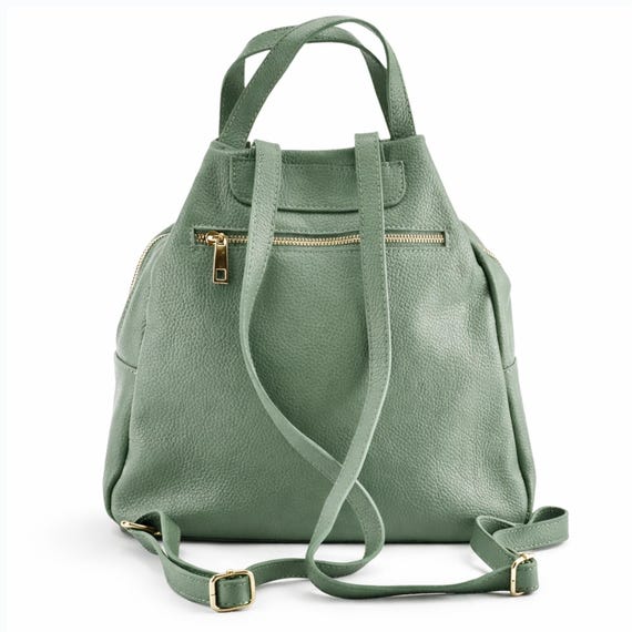 Italian Genuine Leather Sage Green Backpack, Convertible  display picture 3