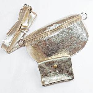 Gold belly bag, purse, Leather Shoulder Crossbody Belt Bag Silver Details, Fanny leather bag, Leather Cross body, Waist bag