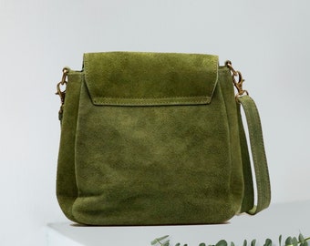 Braided Leather and Copper Crossbody Bag “Quadro” - Green and