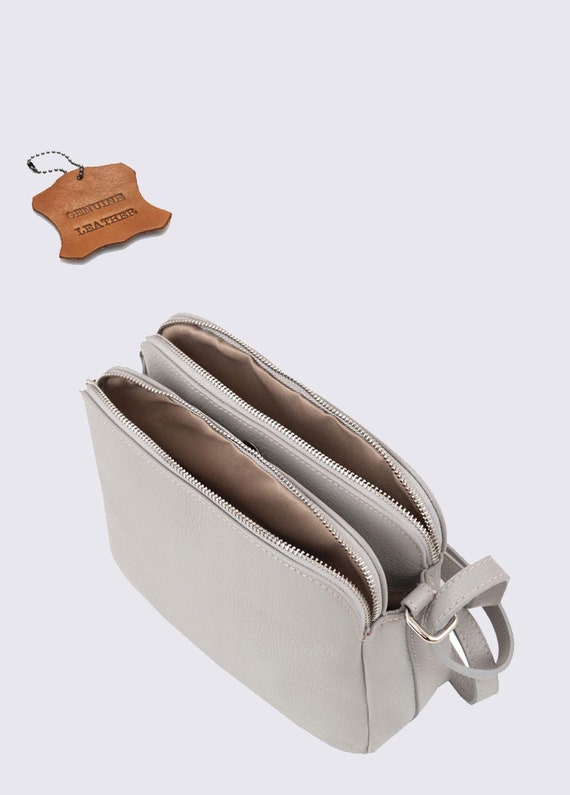 Leather Crossbody Handbag in Grey Top Zip Handbag Gray Leather Women Multi Purse Cowhide Cross Body Bag Crossbody Bag Etsy Canada