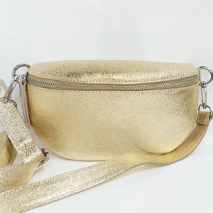 Gold belly bag, Leather Shoulder Bag Crossbody Bag Belt Bag Silver Details, Fanny leather bag, Leather Cross body bag, Gold Waist bag