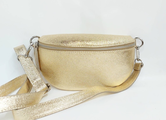 Gold Belly Bag Leather Shoulder Bag Crossbody Bag Belt Bag 