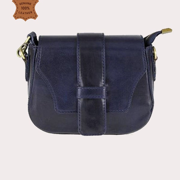 Navy Blue Leather Crossbody Bag Etsy
