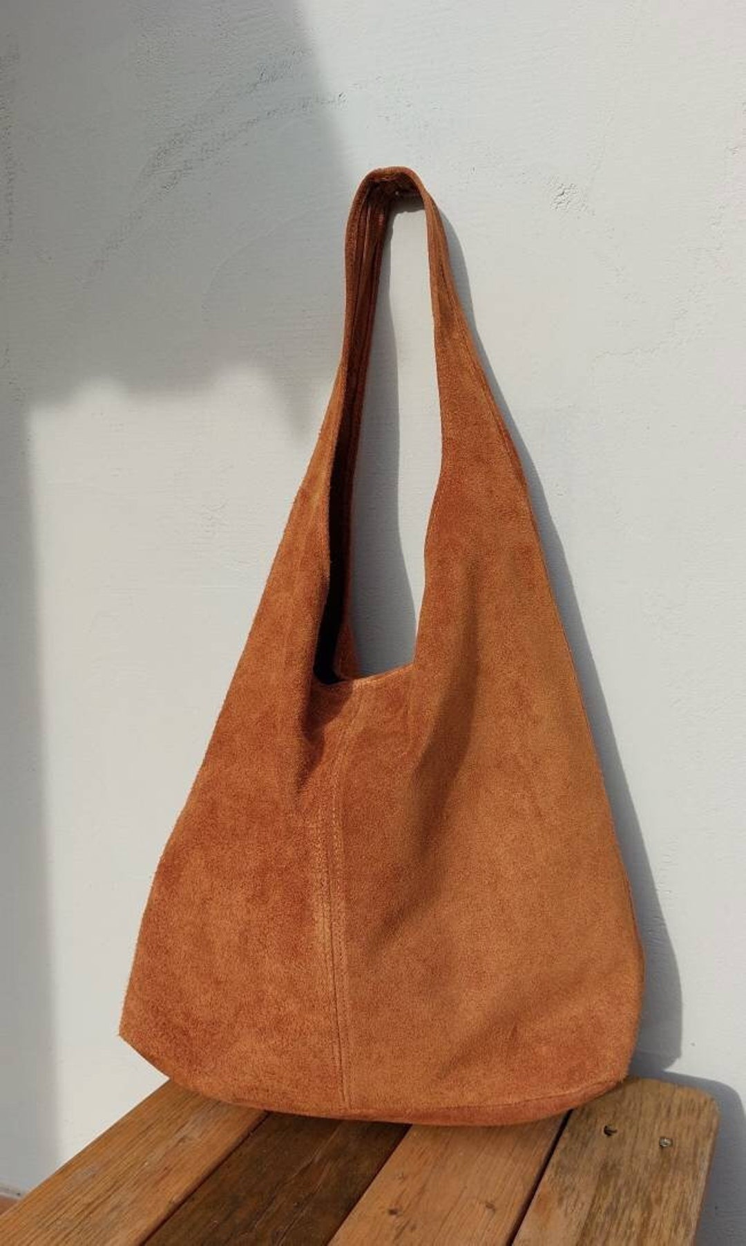 Cognac Brown Suede Genuine Leather Hobo Shoulder Bag Suede Leather Hobo Bag Shopper Bag Brown Color Big Laptop Bag Etsy Canada