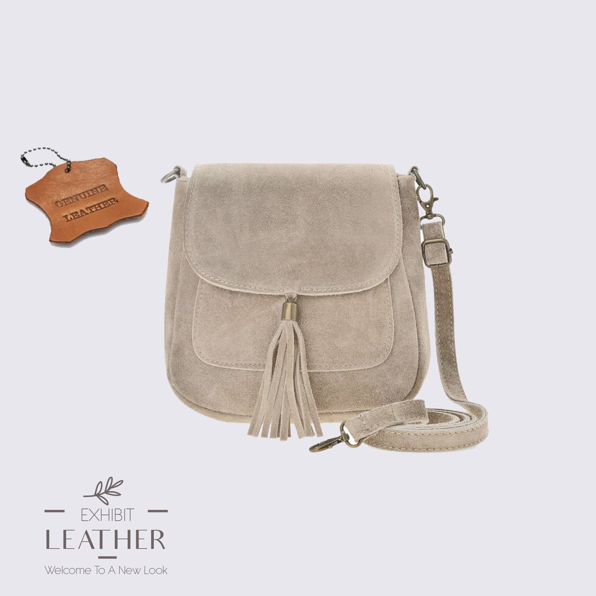 【YOURNUS】Suede Cross Bag Taupe Suede Real Leather Small Crossbody Bag, Genuine