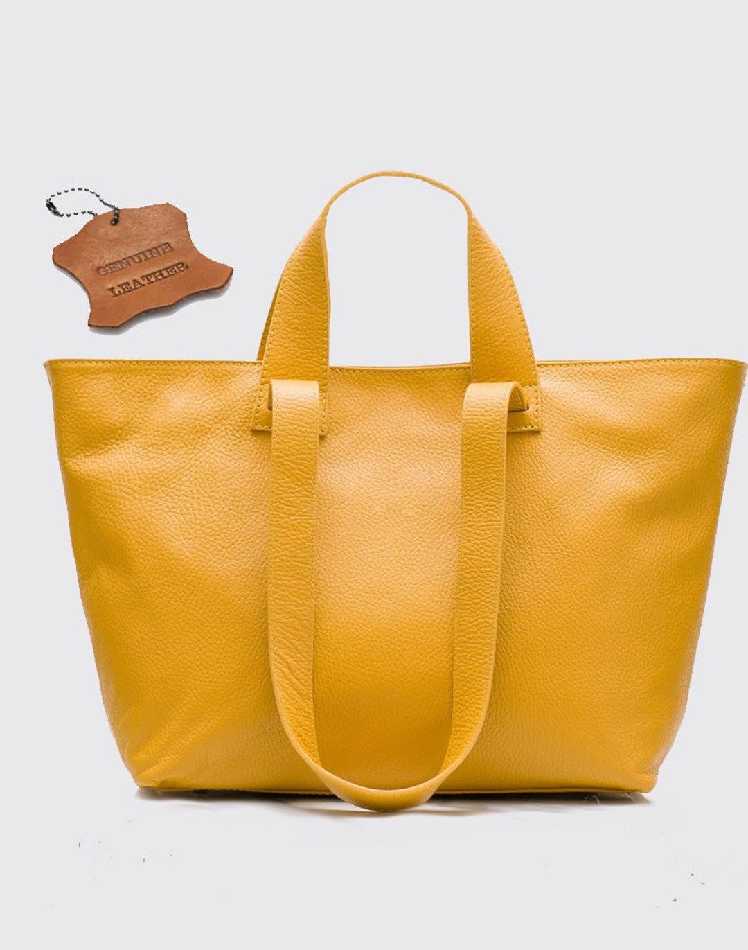 Top Zip Mustard Color Genuine Leather Shoulder Bag, Leather Handbag ...