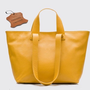 Top Zip Mustard Color Genuine Leather Shoulder Bag, Leather Handbag ...