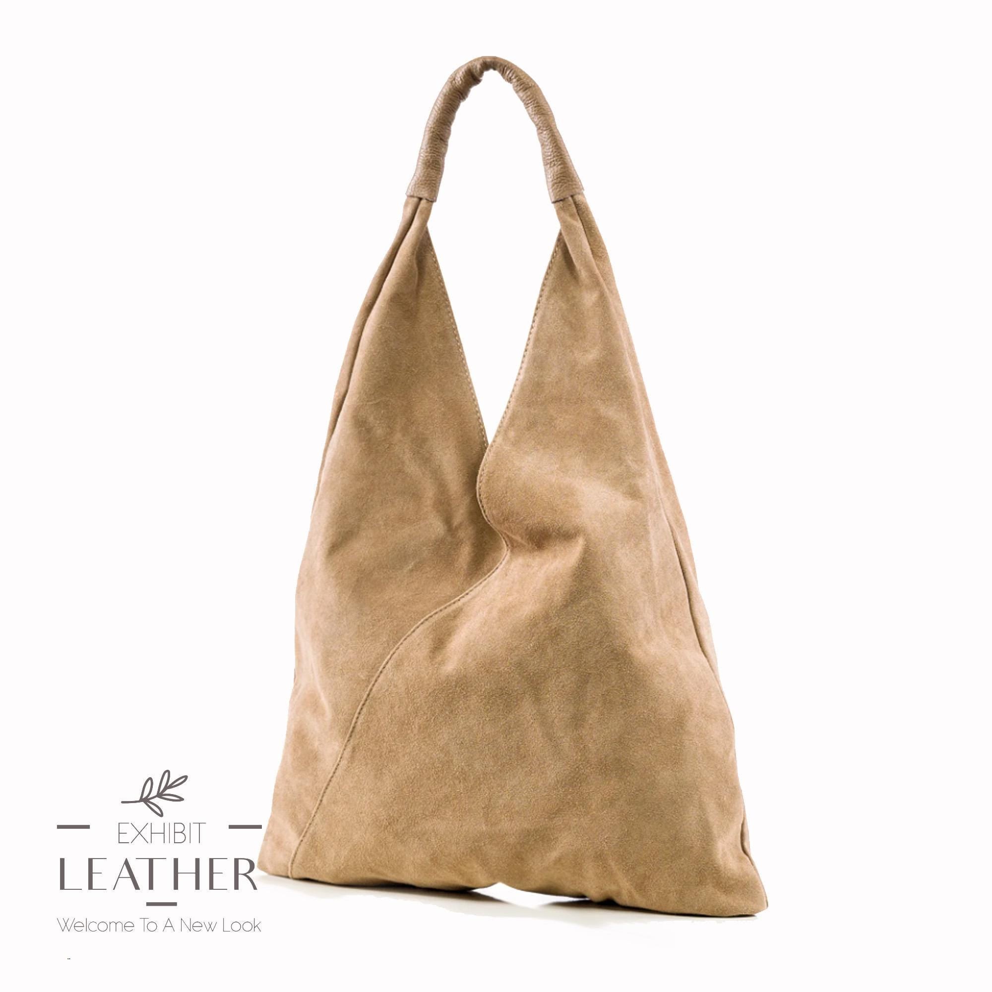 Taupe Suede Leather Hobo Bag: Soft Shoulder Purse - Etsy