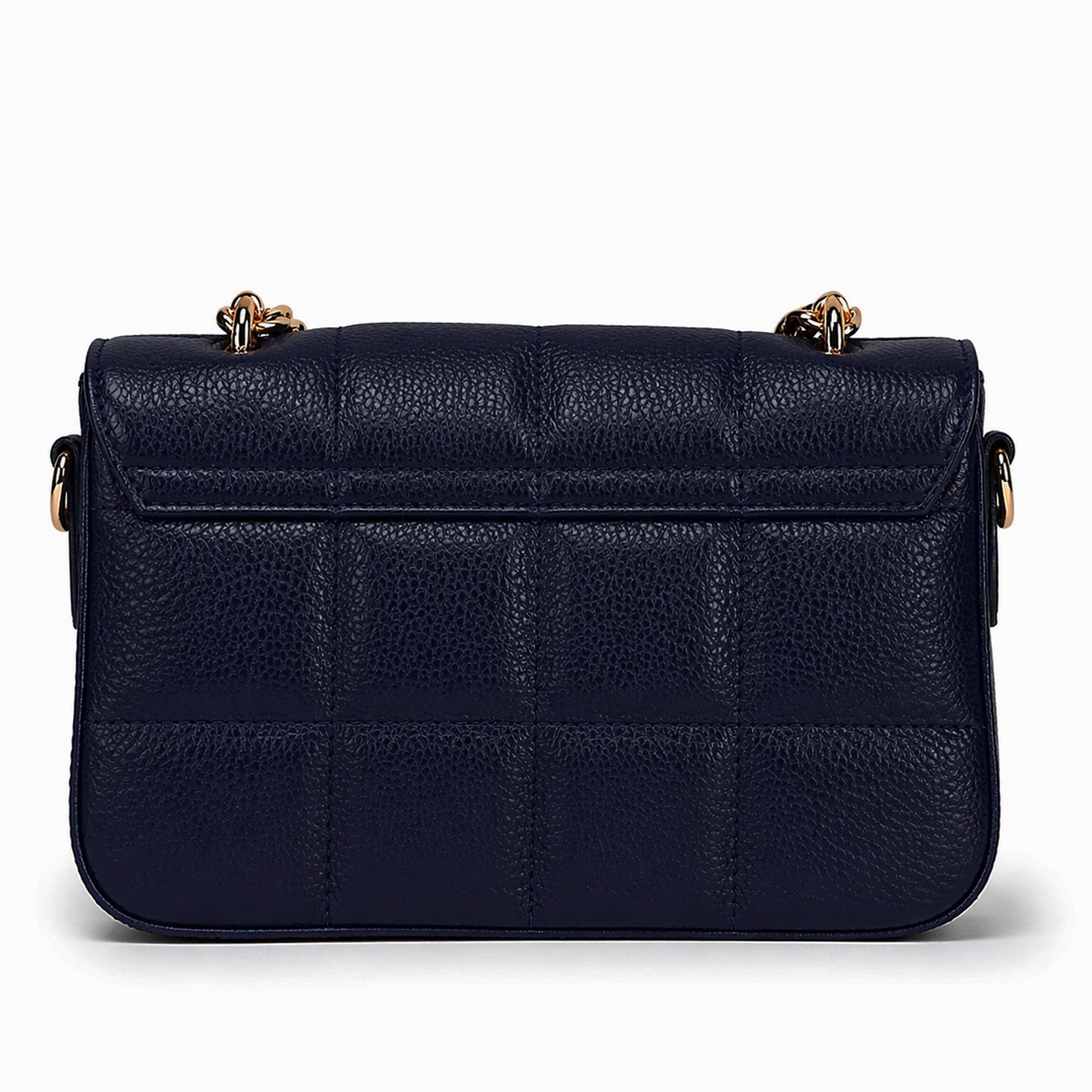 Luxury Navy Blue Leather Handbag: Quilted Crossbody Bag With Gold