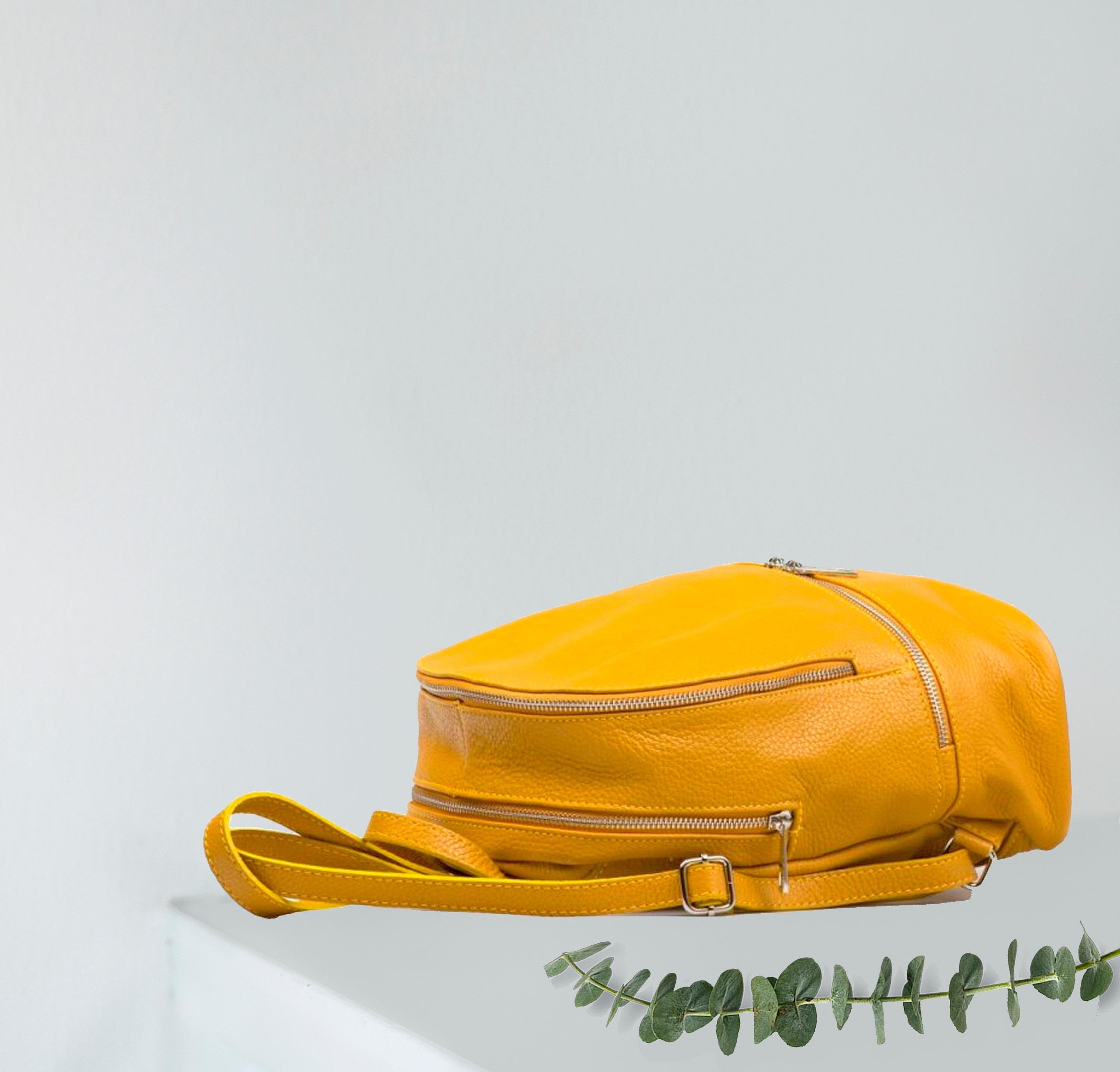 Mustard Leather & Woven Panel Women\'s Backpack Sirena Sustainable Vegan Leather Simply and Modern Backpack main image 4