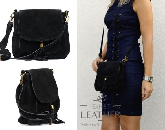 Black suede across body bag sale