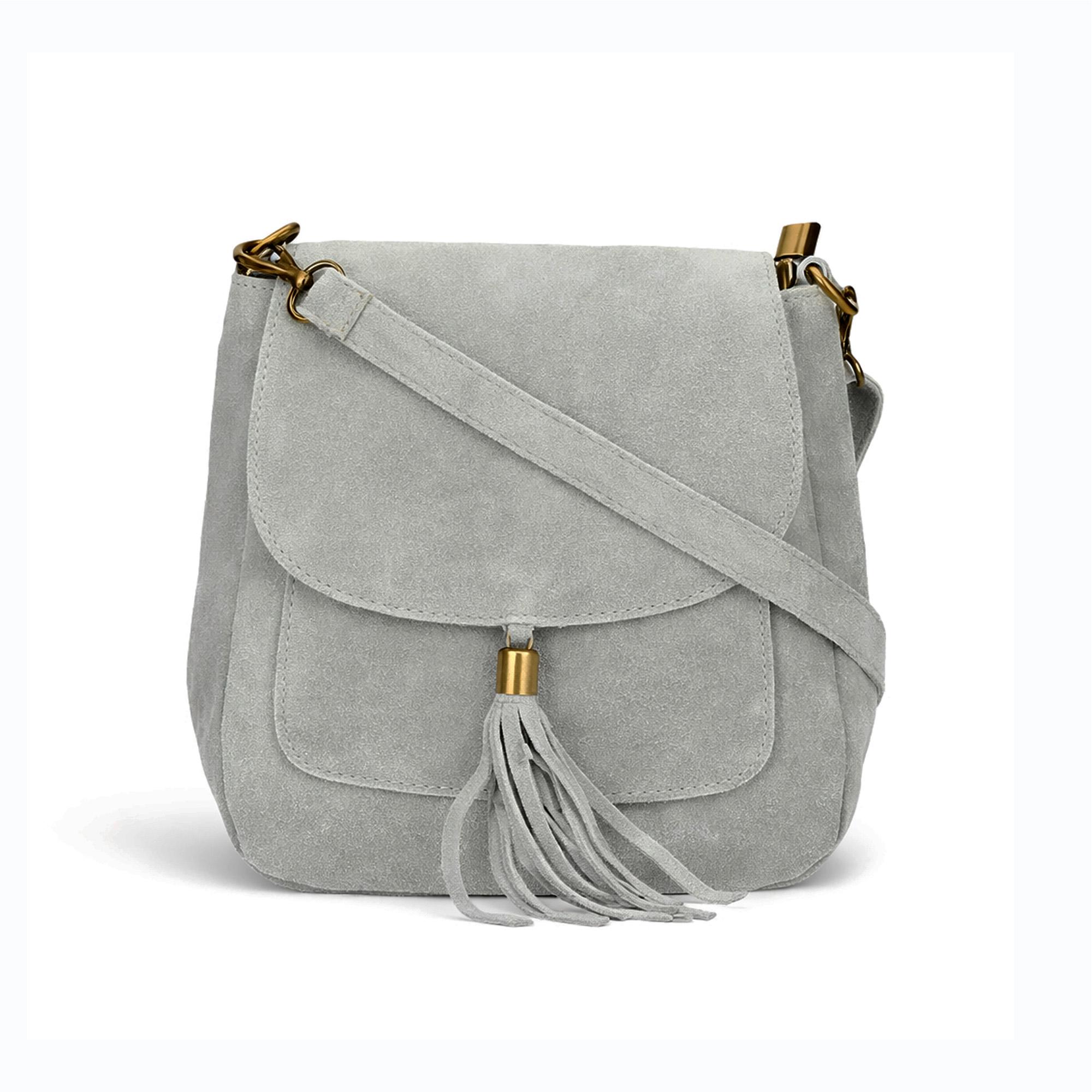 Grey Italian Suede Leather Small Cross Body Bag Shoulder Everyday