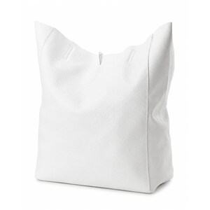 Bolsa Tote de Couro Genuíno Branco Puro: Bolsa de compras de couro de bezerro macio para uso diário. imagem 9