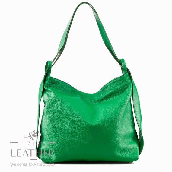 Convertible Green Calfskin Leather Backpack Bag: Top Zip  display picture 3