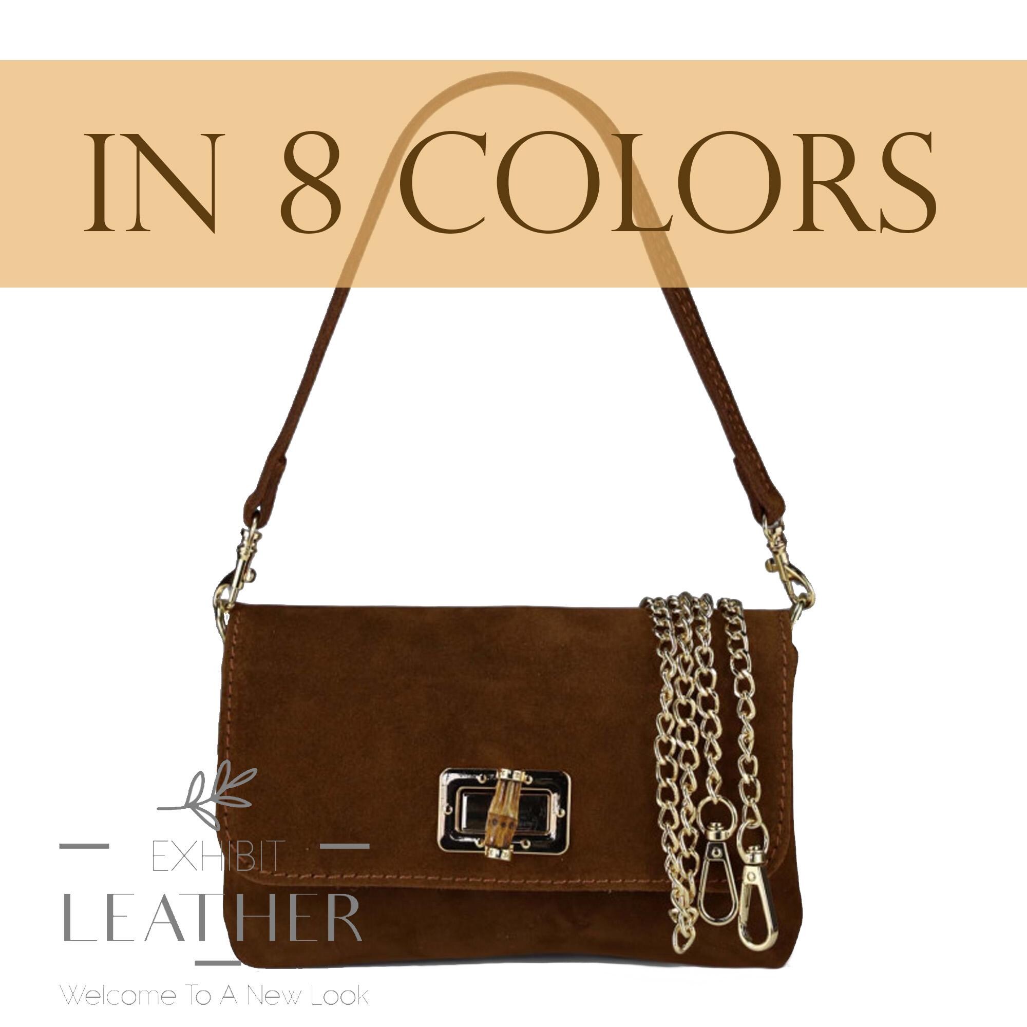 ナチュラルな本革スエードレザーのクロスボディバッグ：ショート