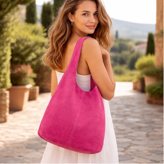 SSU Fucsia 24h Hobo Sack Black×pink Italian Fuchsia Real Suede Leather Hobo Bag: Large Slouchy