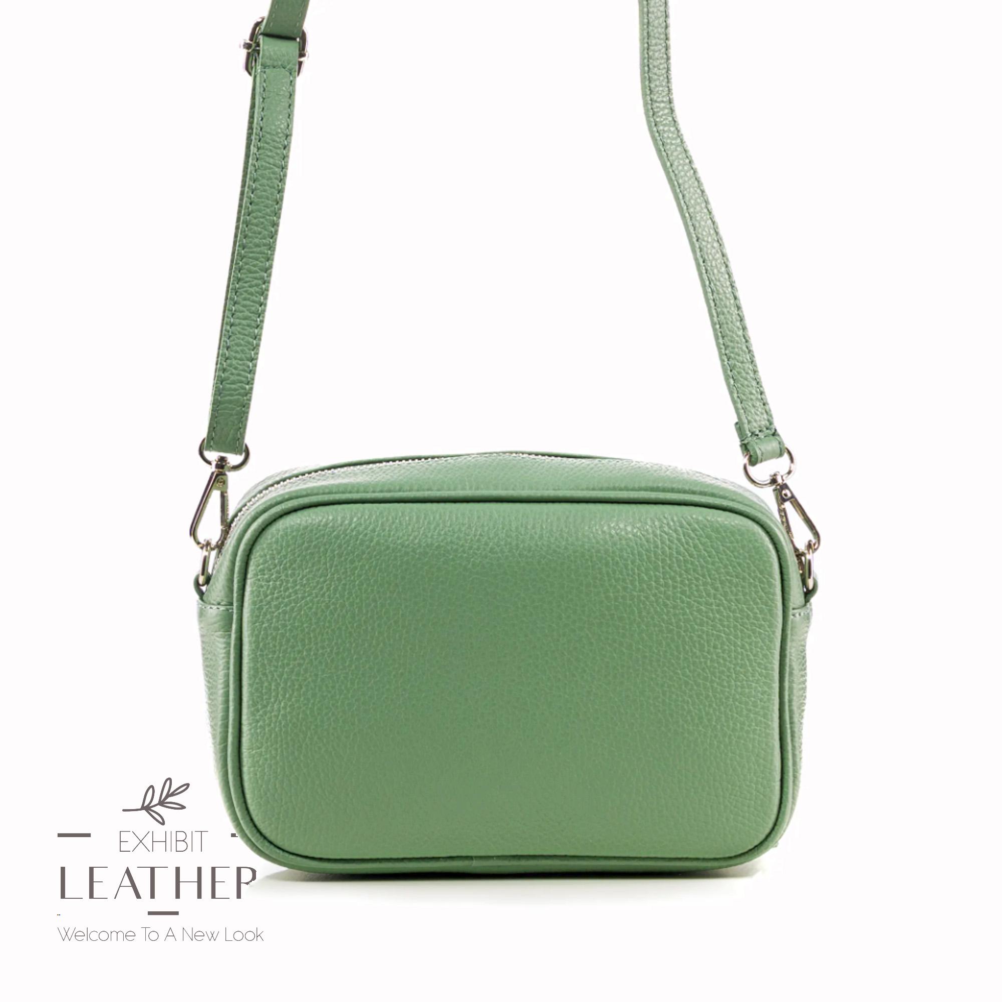 Green Leather Crossbody Bag: Cowhide Shoulder Bag, Top Zip - Etsy