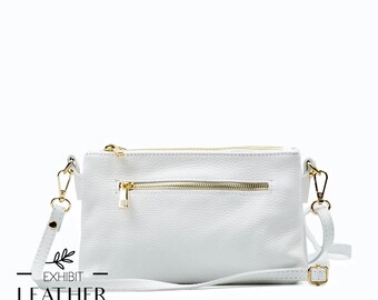 White Leather Crossbody Bag: Top Zip Multi-pocket Handbag - Etsy