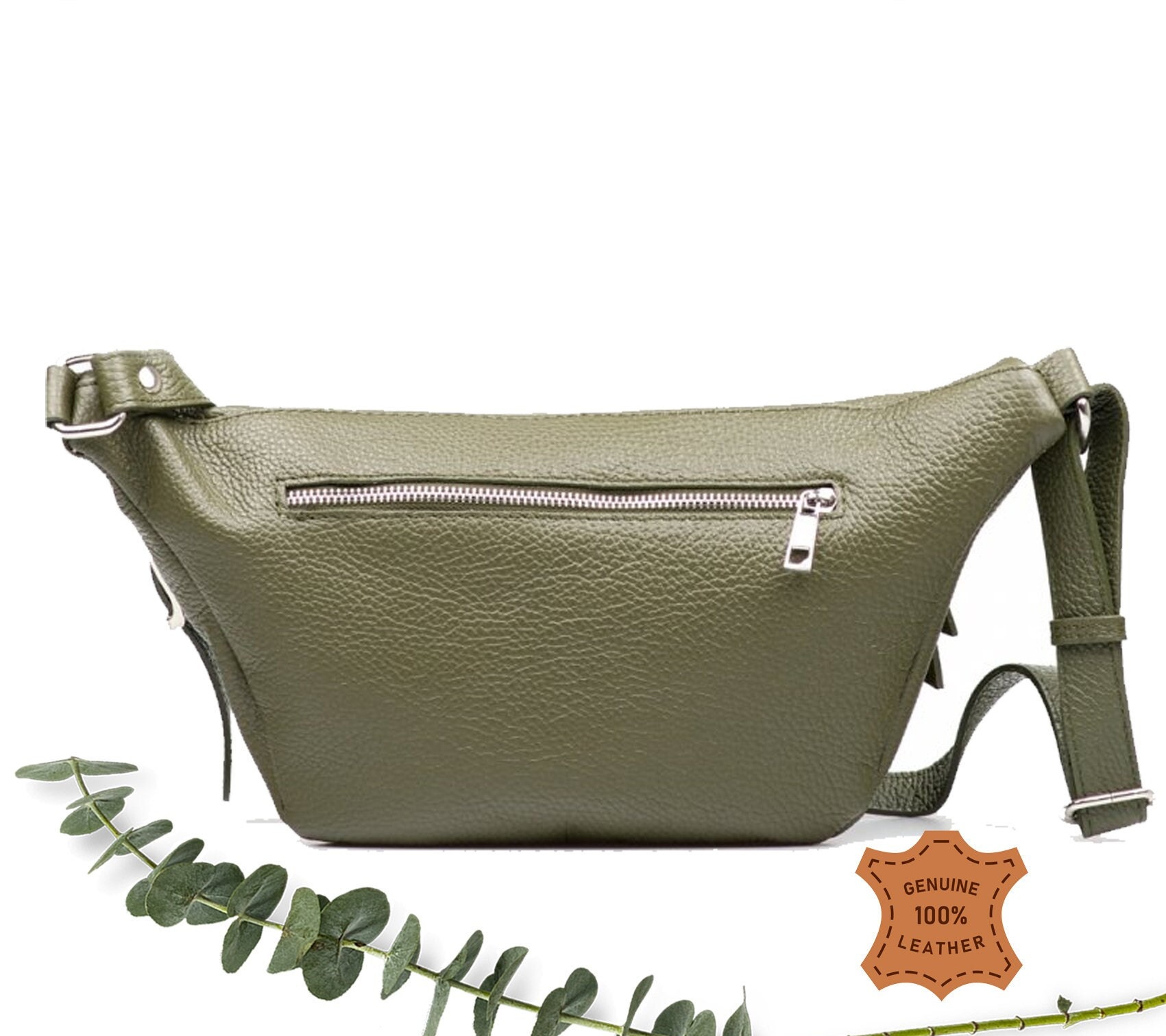 Zip Pocket Green Big Belly Bag Crossbody Belly Bag Maxi Etsy UK