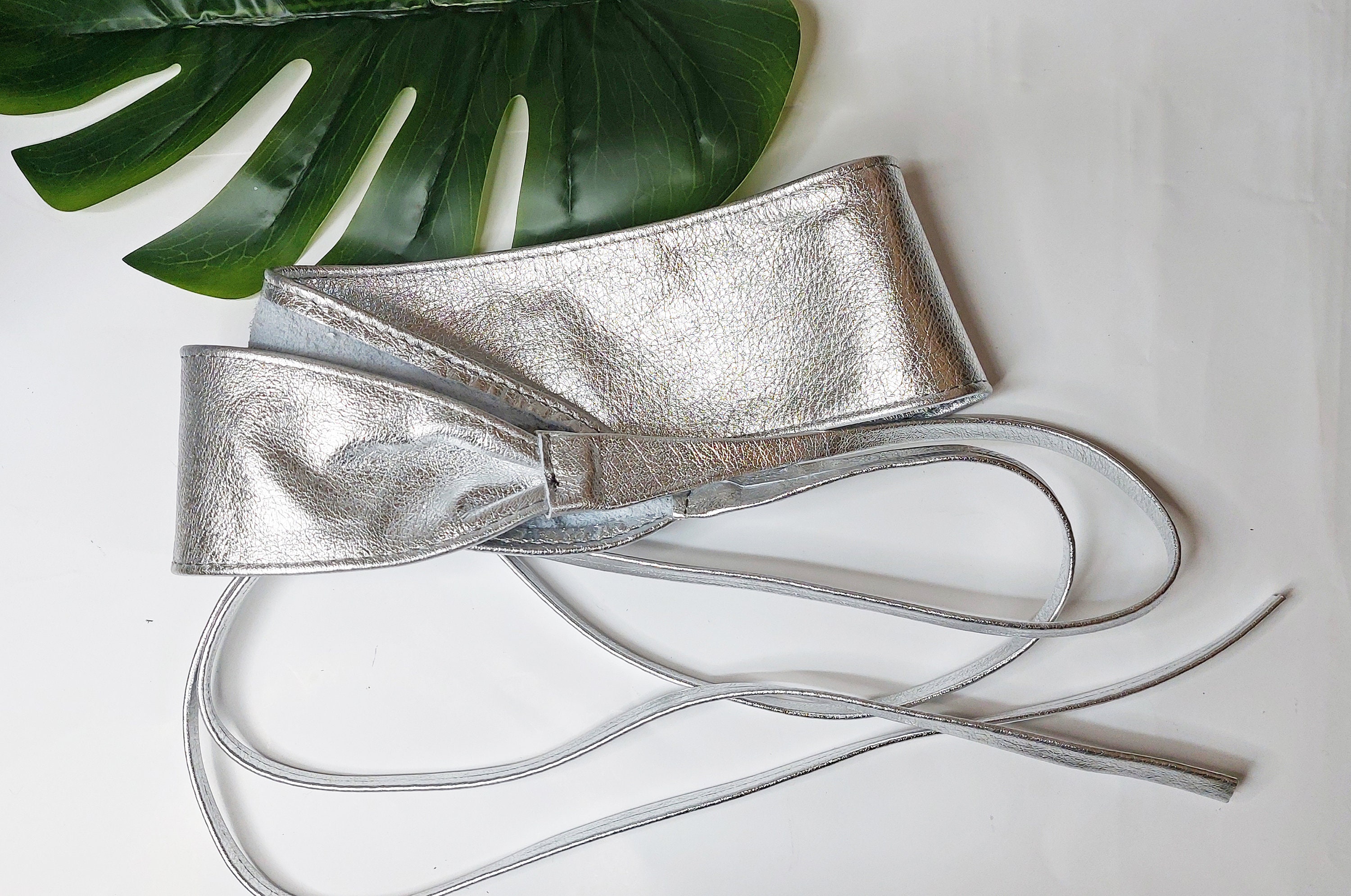 Silver Leather Obi Belt: Kimono Sash, Boho Wrap Belt - Etsy