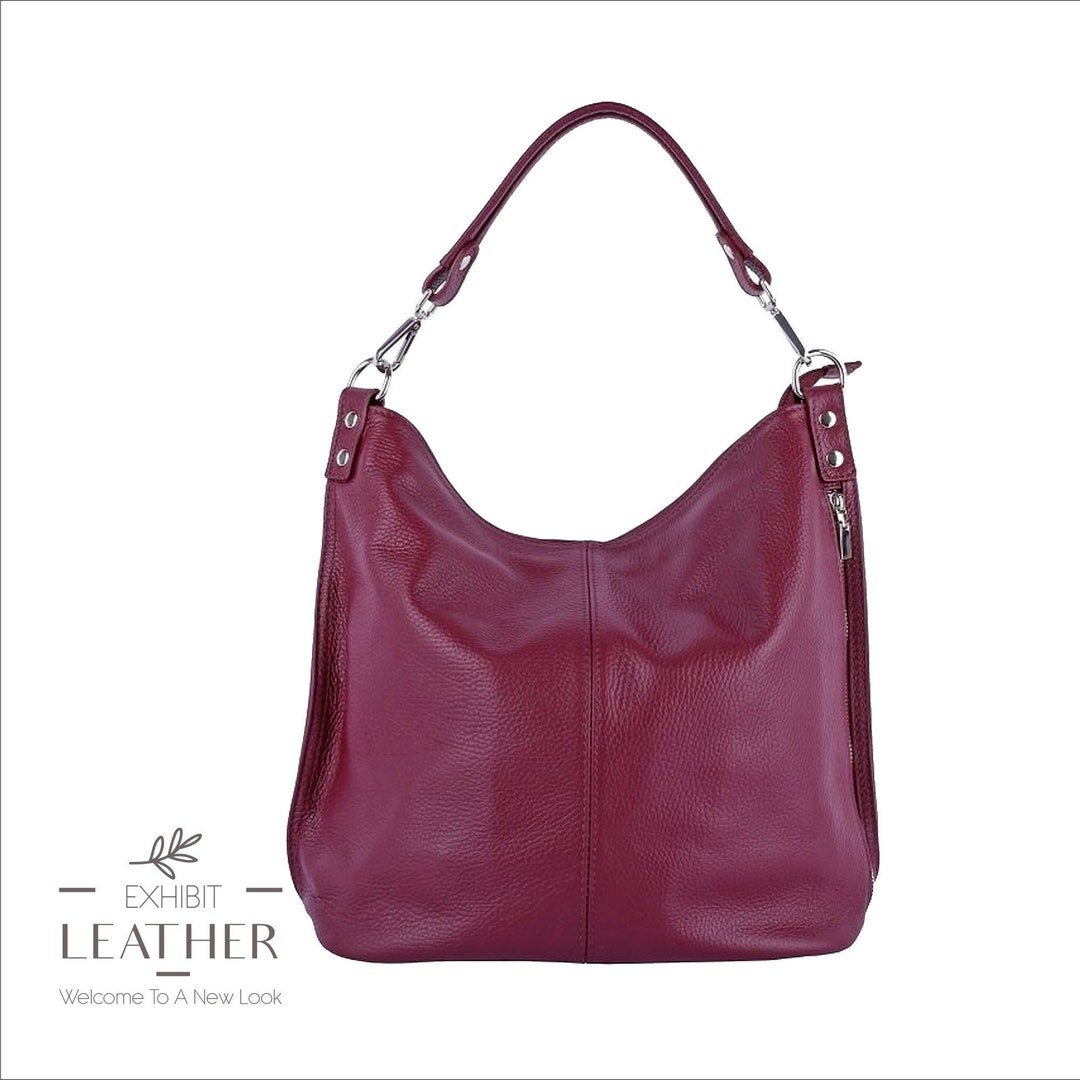 Buy Wine Red Real Leather Shoulder Bag Top Zip Handbag Burgundy Shopper  Cross Body Bag Genuine Leather Tote Bordeaux Short and Long Strap Online in 
