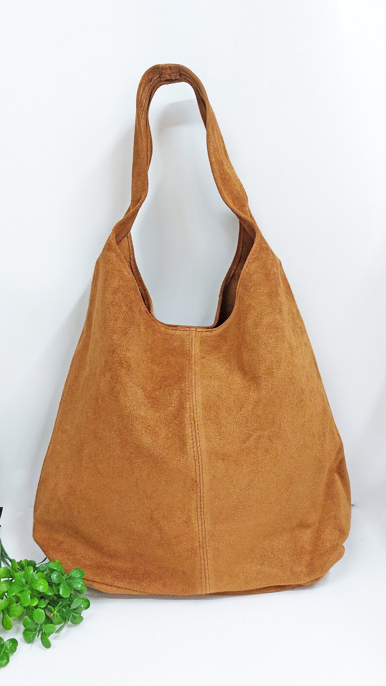 Cognac Brown Suede Genuine Leather Hobo Shoulder Bag Suede Etsy