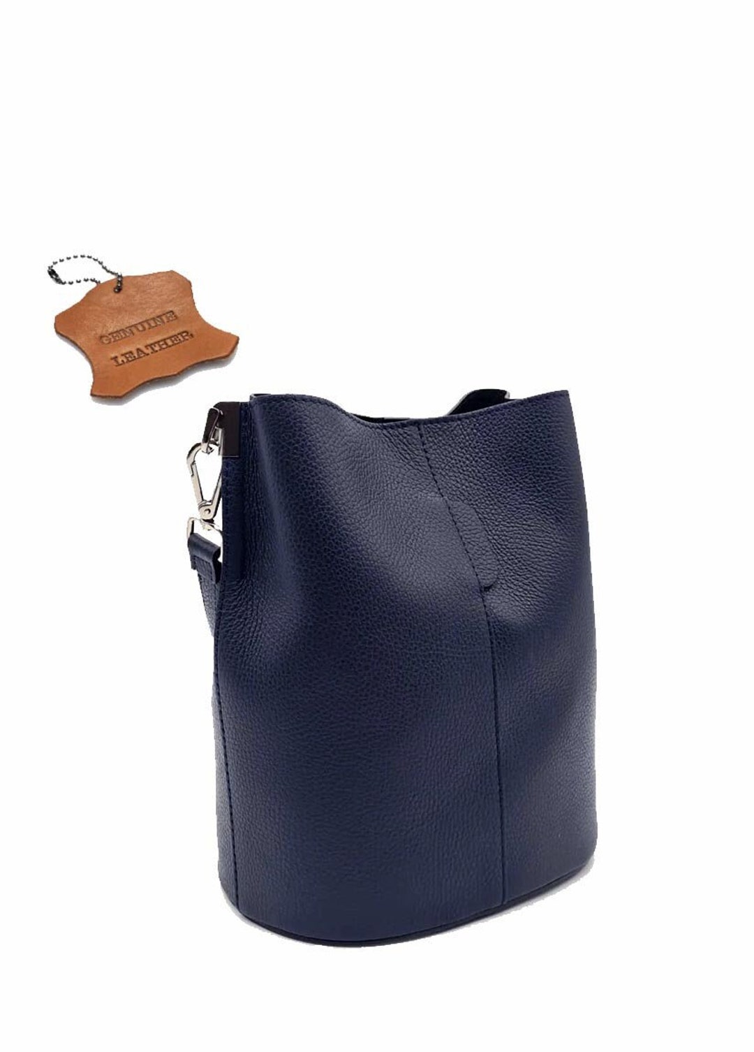 Navy Genuine Leather Bucket Bag, Leather Handbag, Shoulder Bag, Blue ...