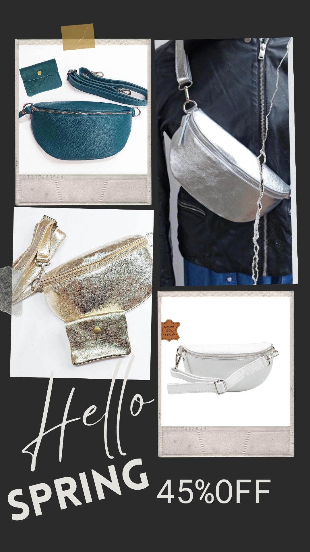 Silver Belly Bag, Purse, Leather Shoulder Crossbody Belt Bag