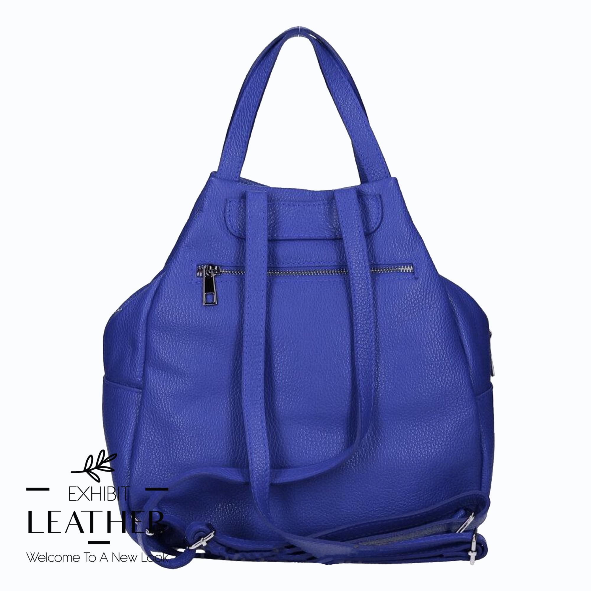 Royal Blue Leather Backpack: Convertible Shoulder Bag  display picture 2