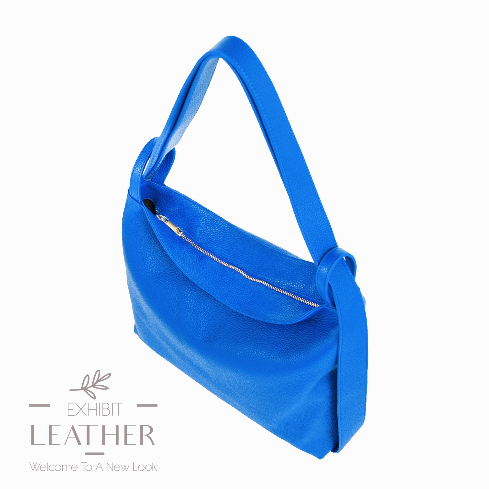 Convertible Electric Blue Leather Shoulder Bag Backpack 