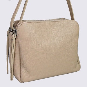 Leather crossbody handbag in taupe, top zip handbag, taupe leather women multi purse, cowhide cross body bag, crossbody bag