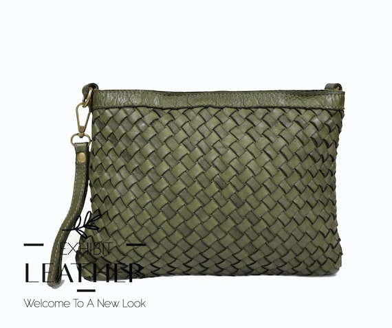 【美品・完売】ずとまよ Vintage Shoulder Bag green Green Double Side Woven Calfskin Leather Cross Body Bag